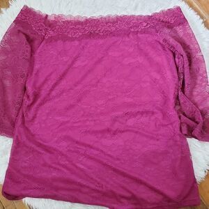 Women's Plus Size 20W  In'Voland Purple Lace Off Shoulder Shirt